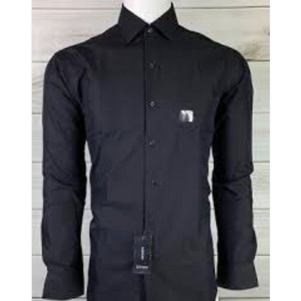 Bar III Black Slim Fit Stretch Button-Down Shirt XL 17-17.5 Neck 36-37 Sleeve 10